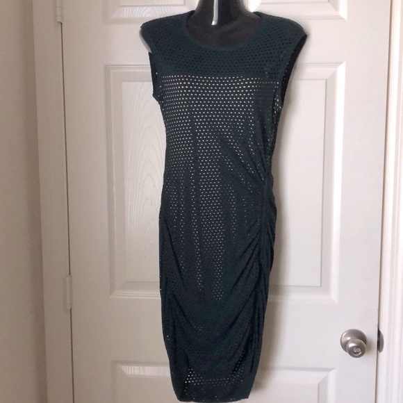 BCBGMAXZARIA Hunter Green ‘Sheer’ Ruched Dress-New - Picture 1 of 5